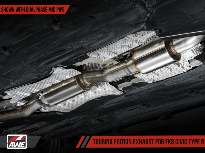 AWE Tuning Touring Edition Exhaust w/Front & Mid Pipe Diamond Black Tips Honda Civic Type R 2017+ | 3015 - 43000 - JDMuscleExhaust Mid Pipesawe3015-43000