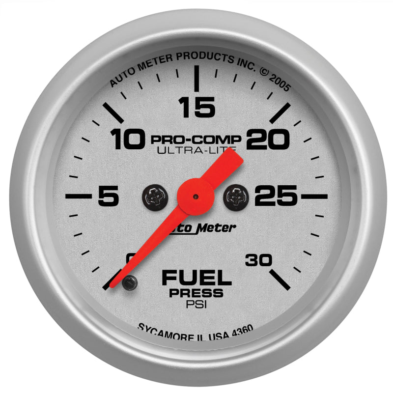 Autometer Ultra-Lite 52mm 0-30 PSI Full Sweep Electronic Fuel Pressue Gauge Universal | 4360