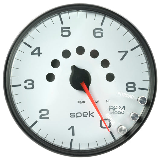 Autometer Spek-Pro Tachometer Gauge 5in 8K Rpm W/Shift Light & Peak Mem White/Black Universal | P23812