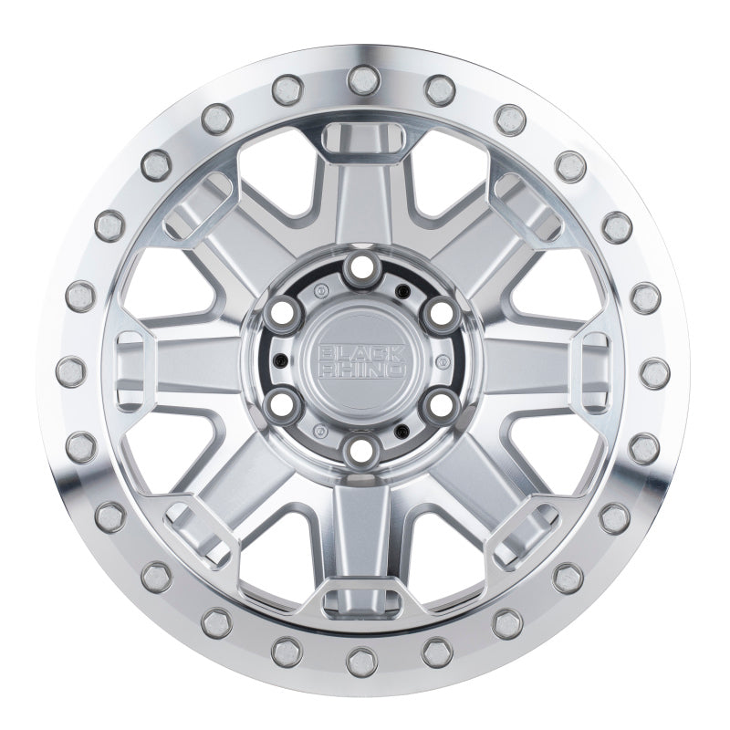 Black Rhino Rift Beadlock 17x8.5 5x114.3 ET-38 CB 71.6 Silver w/Mirror Face & Stainless Bolts Wheel