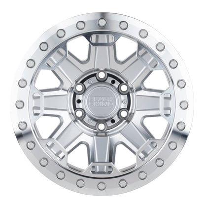 Black Rhino Rift Beadlock 17x8.5 5x114.3 ET-38 CB 71.6 Silver w/Mirror Face & Stainless Bolts Wheel