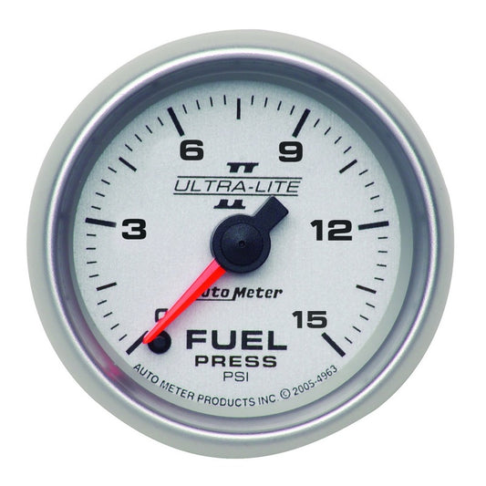 Autometer Ultra-Lite II 52mm 0-15 PSI Full Sweep Electronic Fuel Pressure Gauge Universal | 4961