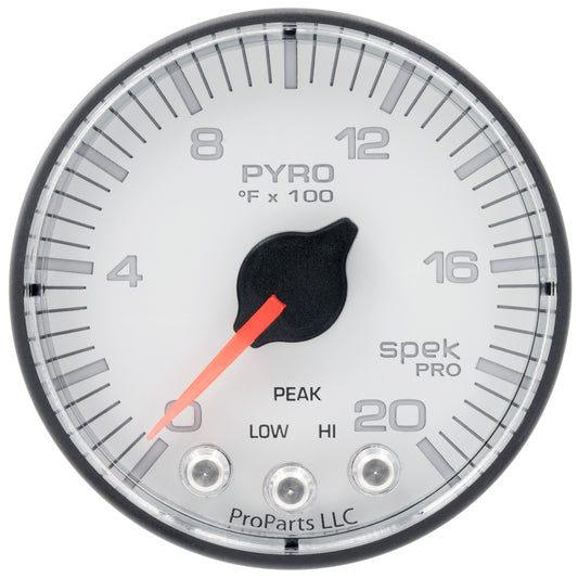 Autometer Spek-Pro EGT Gauge Pyro. 2 1/16in 2000f Stepper Motor W/Peak & Warn White / Black Universal | P310128