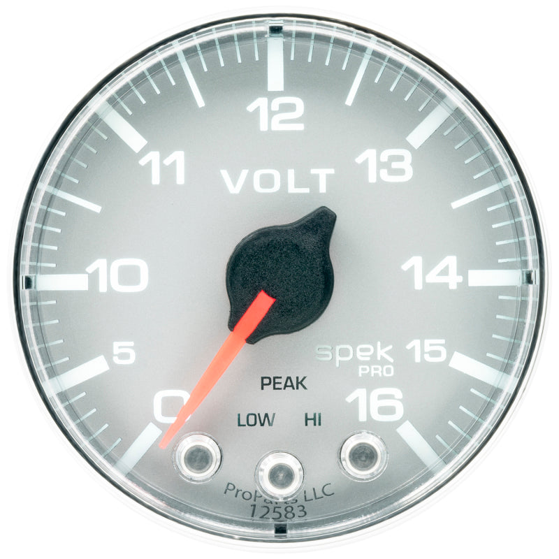 Autometer Spek-Pro Gauge Voltmeter 2 1/16in 16V Stepper Motor W/Peak & Warn Silver / Chrm Universal | P344218