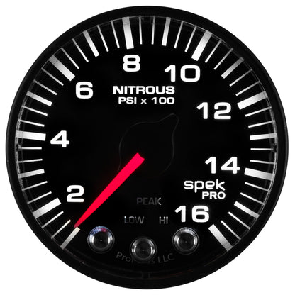 Autometer Spek-Pro Gauge Nitrous Press 2 1/16in 1600psi Stepper Motor W/Peak & Warn White/ Black Universal | P320328