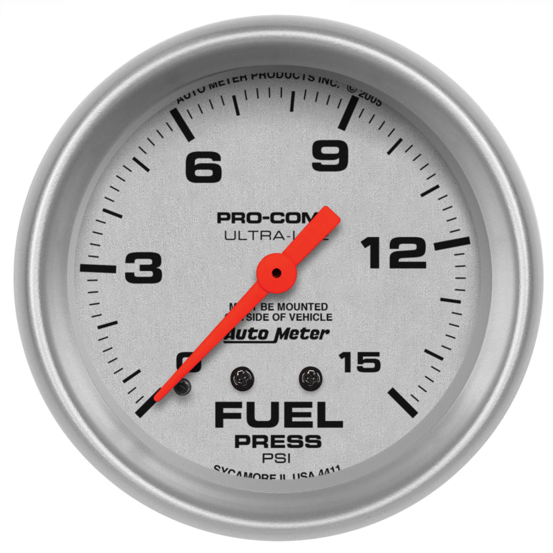 Autometer Ultra-Lite 2 5/8in Mechanical Fuel Presure Gauge 15psi Universal | 4411