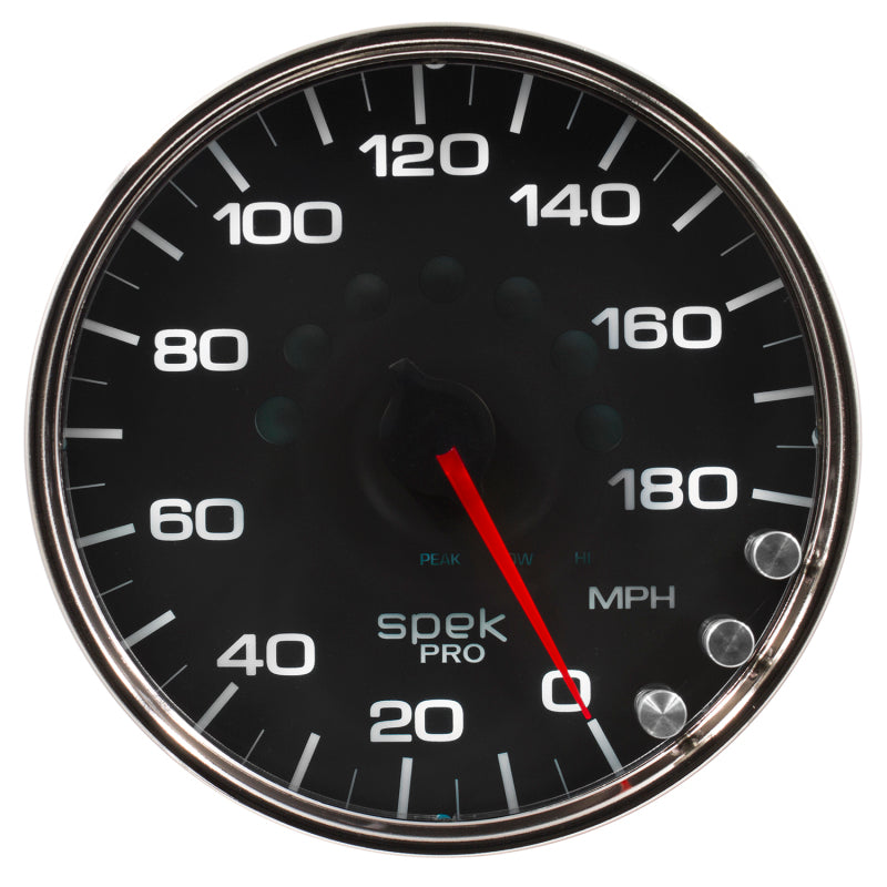 Autometer Spek-Pro Gauge Speedometer 5in 180 Mph Electric Programmable Black/Chrome Universal | P23031