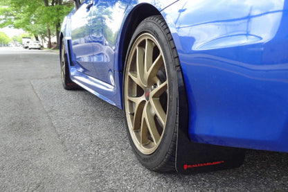 Rally Armor 15-21 Subaru WRX/STI UR Mudflaps Black Urethane Blue Logo | MF32-UR-BLK/BL