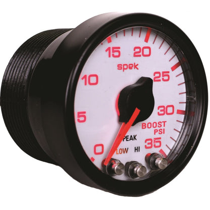 Autometer Spek-Pro Gauge Boost 2 1/16in 35psi Stepper Motor W/Peak & Warn White / Black Universal | P30312