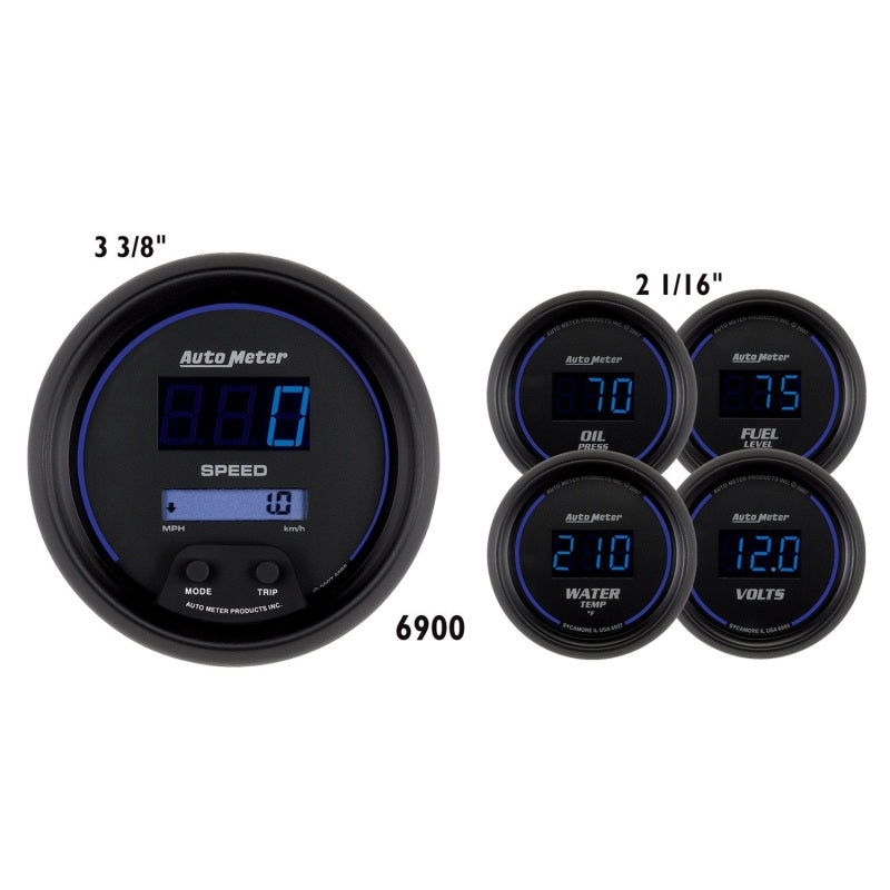 Autometer Cobalt Digital 3-3/8in Programmable Electric Speedometer/ 2-1/16in Electric Oil Pressure Universal | 6900