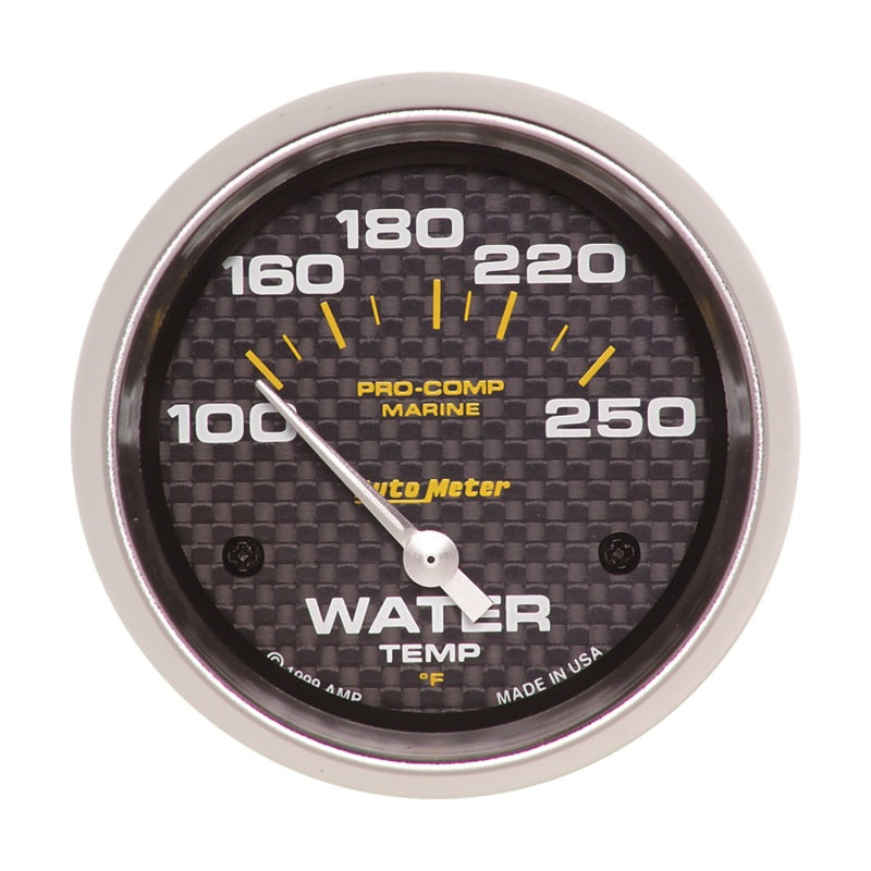 Autometer Marine Carbon Fiber 2-5/8in Electric Water Temperature Gauge 100-250 Deg F Universal | 200763-40