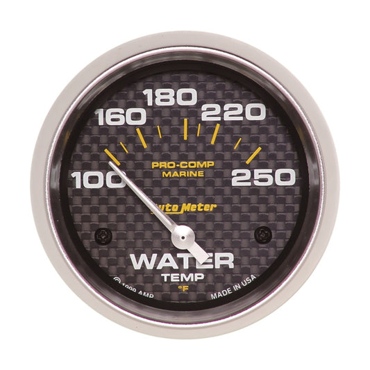 Autometer Marine Carbon Fiber 2-5/8in Electric Water Temperature Gauge 100-250 Deg F Universal | 200763-40