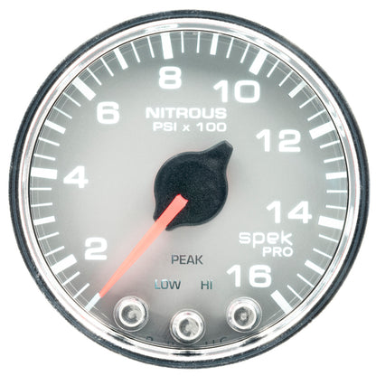 Autometer Spek-Pro Gauge Nitrous Press 2 1/16in 1600psi Stepper Motor W/Peak & Warn Silver / Chrome Universal | P32021