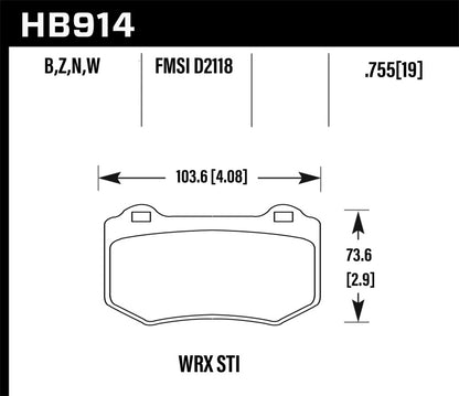 Hawk 2018 WRX STI DTC-30 Rear Brake Pads | HB914W.580
