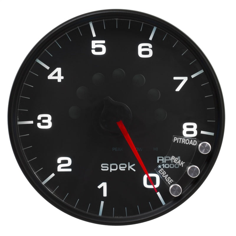 Autometer Spek-Pro Tachometer Gauge 5in 8K Rpm W/Shift Light & Peak Mem Black/Black Universal | P23832