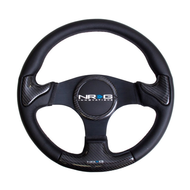 NRG Carbon Fiber Steering Wheel | 350mm Blk Frame Blk Stitching w/Rubber Cover Horn Button