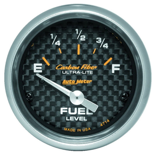 Autometer Carbon Fiber 52mm 0E-90F Short Sweep Electronic Fuel Level Gauge Universal | 4714