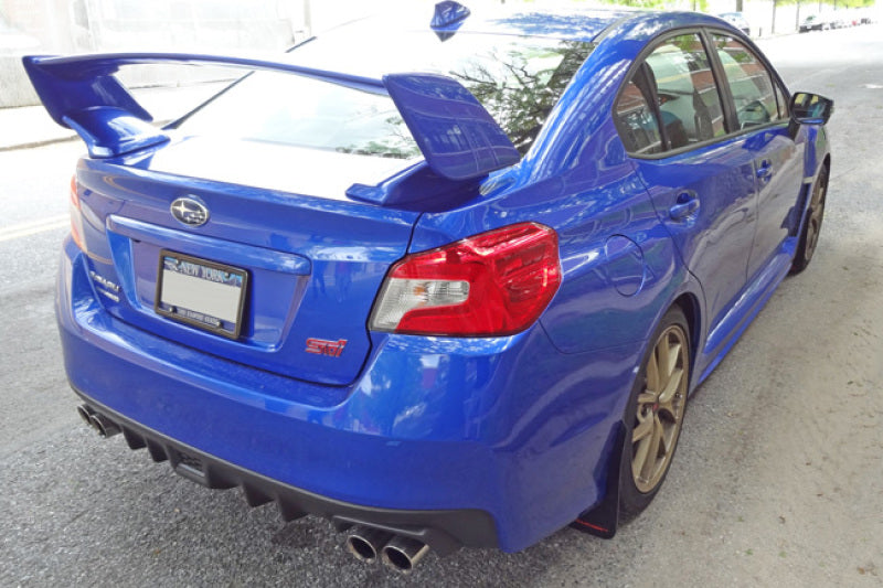 Rally Armor 15-21 Subaru WRX/STI UR Mudflaps Black Urethane Blue Logo | MF32-UR-BLK/BL