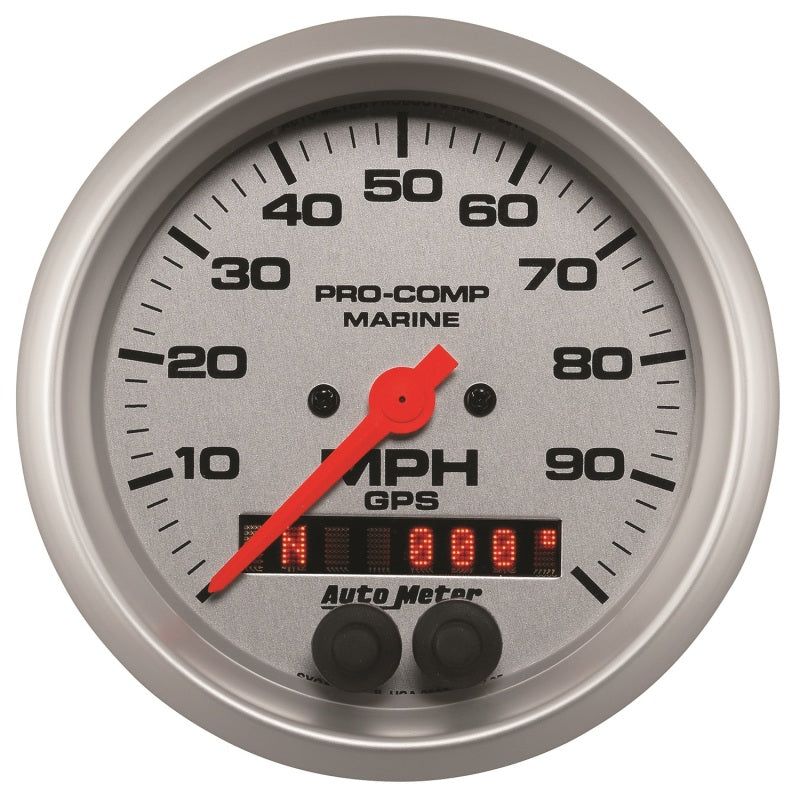Autometer Marine Silver 3-3/8in 100MPH GPS Speedometer Gauge Universal | 200636-33
