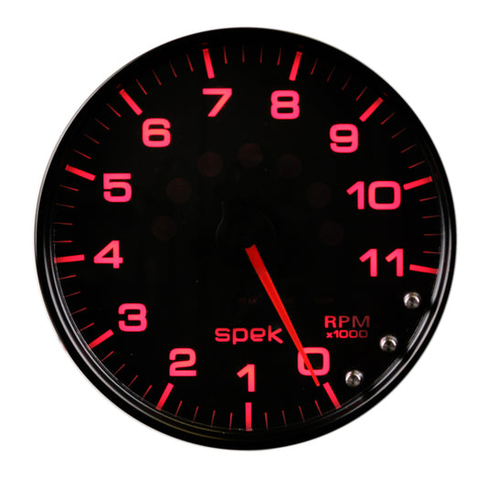 Autometer Spek-Pro Tachometer Gauge 5in 11K Rpm W/Shift Light & Peak Mem Black/Black Universal | P23932