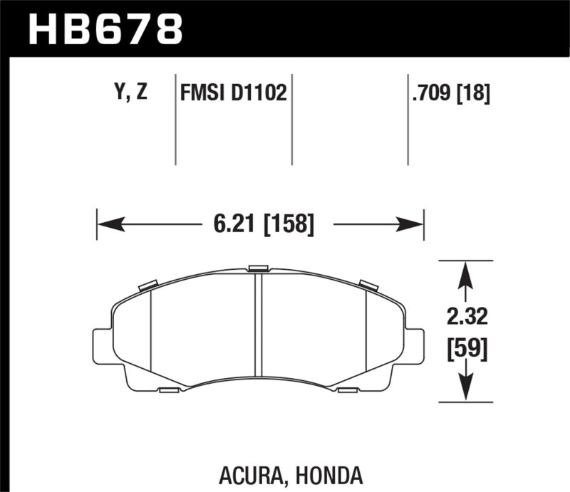 Hawk 2006-11 Honda Ridgeline Street Performance Ceramic Front Brake Pads | HB678Z.709