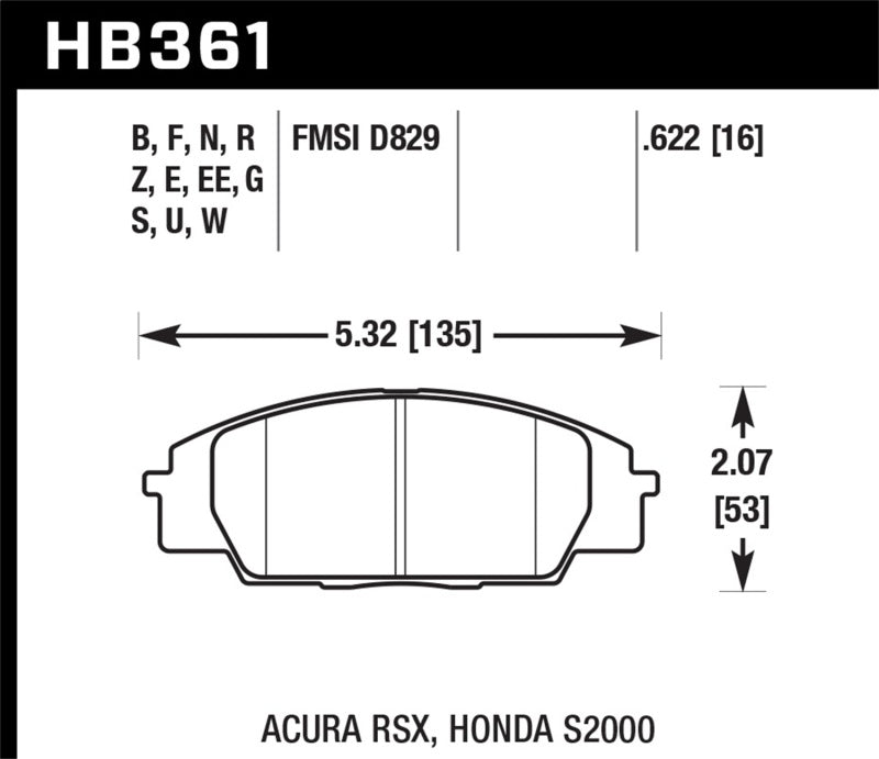 Hawk 00-09 Honda S2000 / 06-11 Honda Civic Si Sedan/Coupe Blue 42 Front Brake Pads | HB361EE.622