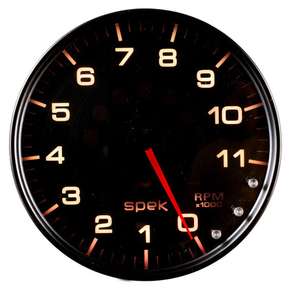 Autometer Spek-Pro Tachometer Gauge 5in 11K Rpm W/Shift Light & Peak Mem Black/Smoke/Black Universal | P23952