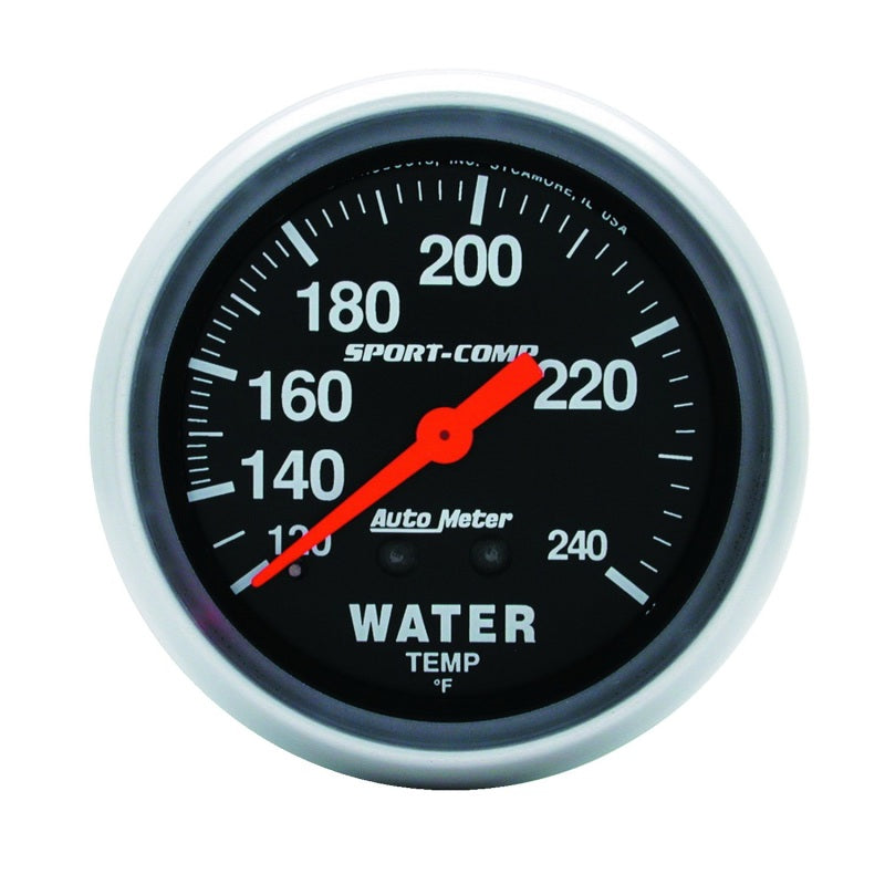 Autometer Sport-Comp 2-5/8in 120-240 F Mechanical Water Temperature Gauge 12ft Tubing Universal | 3433