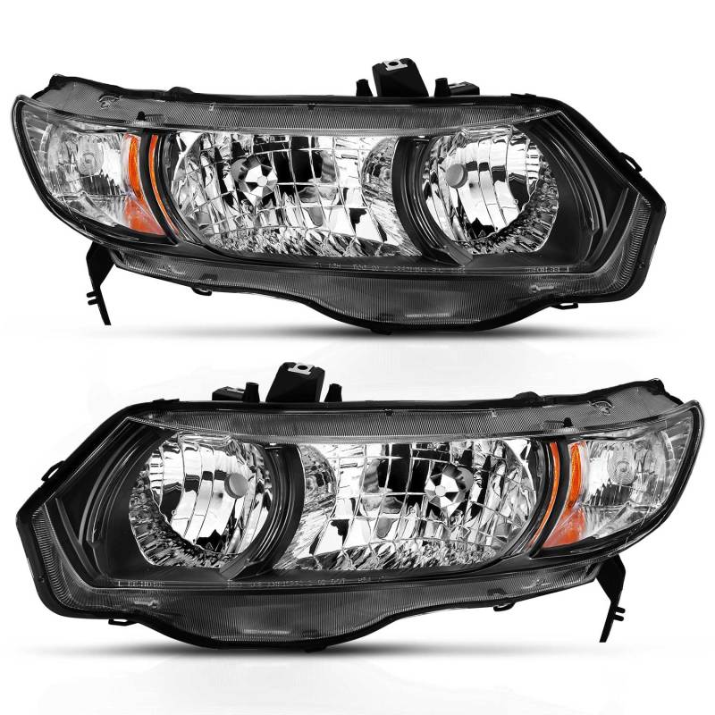 ANZO 2 Door Crystal Headlight Black Amber Honda Civic 2006-2009 | 121546