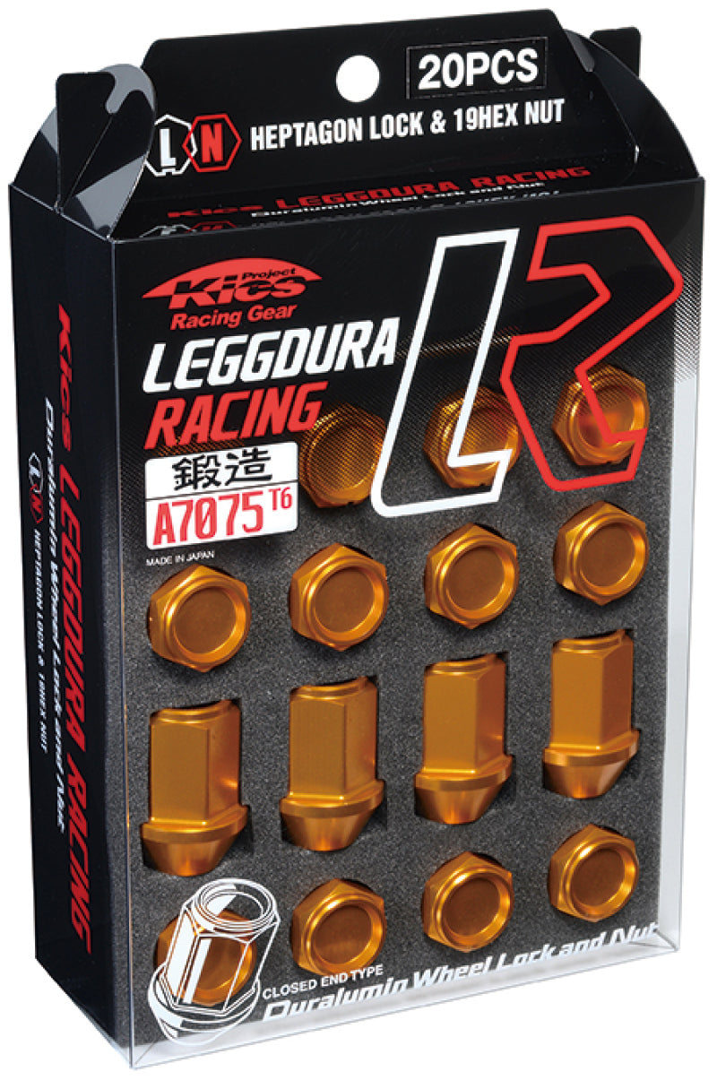 Project Kics 12x1.50 Leggdura Racing Lug Nuts - Yellow Gold w/Laser Logo (20 Pcs) | WKIZ1O