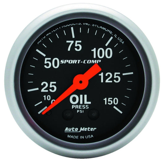 Autometer Sport Comp 52mm Mechanical 0-150 PSI Oil Pressure Gauge Universal | 3323