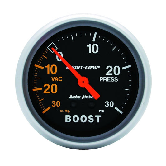 Autometer Sport-Comp 2-5/8in 30 IN HG/30 PSI Mechanical Boost/Vacuum Gauge Universal | 3403