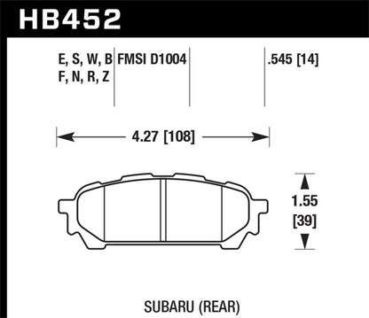 Hawk 04-05 WRX / 04-05 Impreza RS DTC-30 Rear Race Brake Pads | HB452W.545