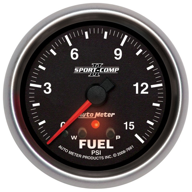 Autometer Sport-Comp II Fuel Pressure Gauge 2 5/8in 15PSI Stepper Motor w/ Peak & Warn Universal | 7661