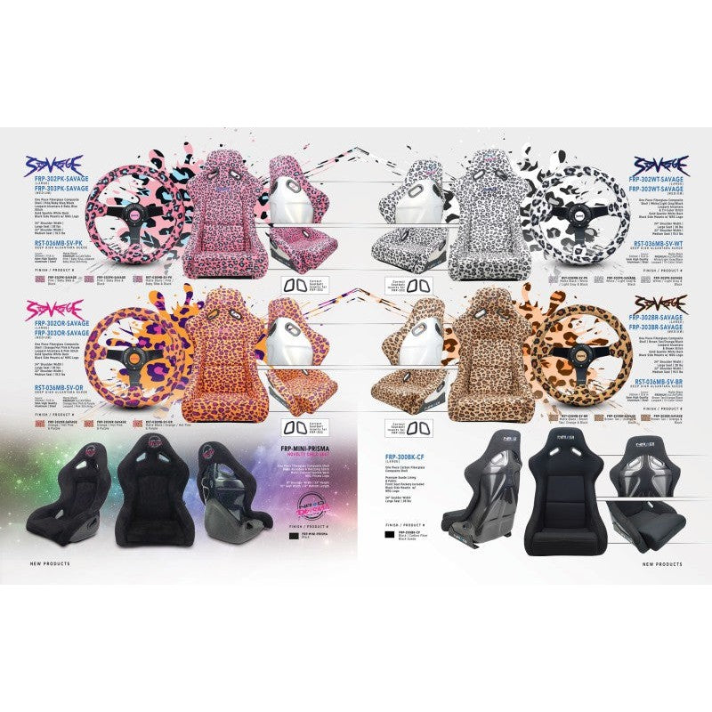 FRP Bucket Seat PRISMA- SAVAGE Edition w/ White Pearlized Back Pink Panther Print- Medium