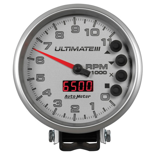 Autometer 5 inch Ultimate III Playback Tachometer 11000 RPM Silver Universal | 6886