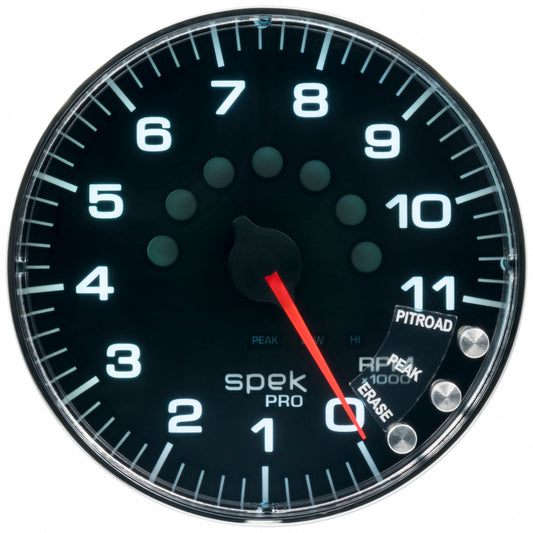 Autometer Spek-Pro Tachometer Gauge 5in 11K Rpm W/Shift Light & Peak Mem Black/Chrome Universal | P239318