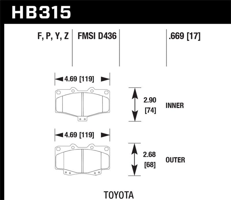 Hawk 95-98 Tacoma HPS 5.0 Front Brake Pads | HB315B.669