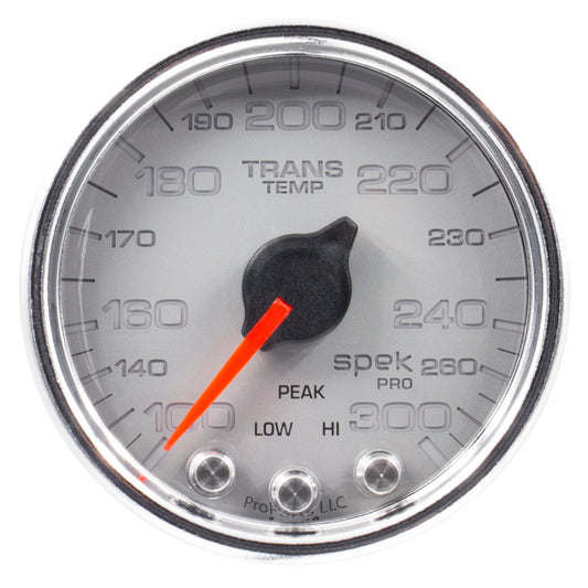 Autometer Spek-Pro Transmission Temperature Gauge 2 1/16in 300f Stepper Motor W/Peak & Warn Silver / Chrome Universal | P34221