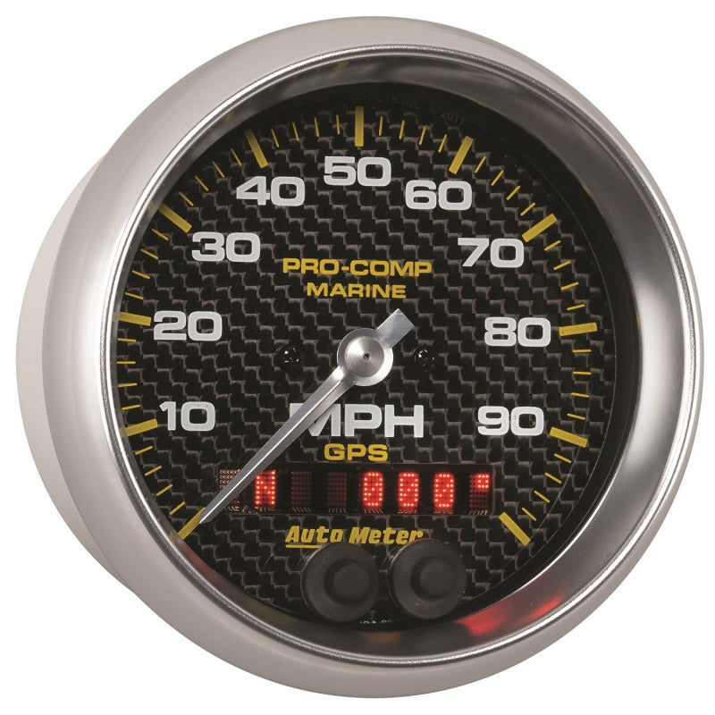 Autometer Marine Carbon Fiber 3-3/8in 100MPH GPS Speedometer Gauge Universal | 200636-40