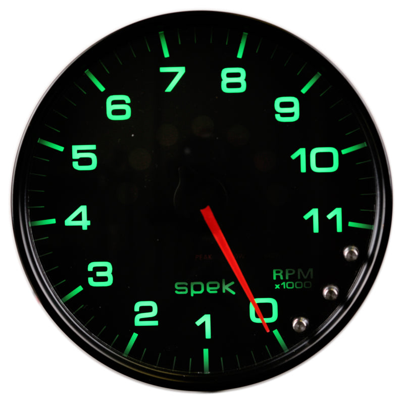 Autometer Spek-Pro Tachometer Gauge 5in 11K Rpm W/Shift Light & Peak Mem Black/Black Universal | P23932