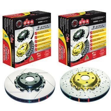 DBA 5000 Front Drilled & Slotted 2-Piece Rotor w/ Gold Hat Subaru STI 2004-2017 / WRX 2008-2014-5654GLDXS-10-5654GLDXS-10-Brake Rotors-DBA-JDMuscle