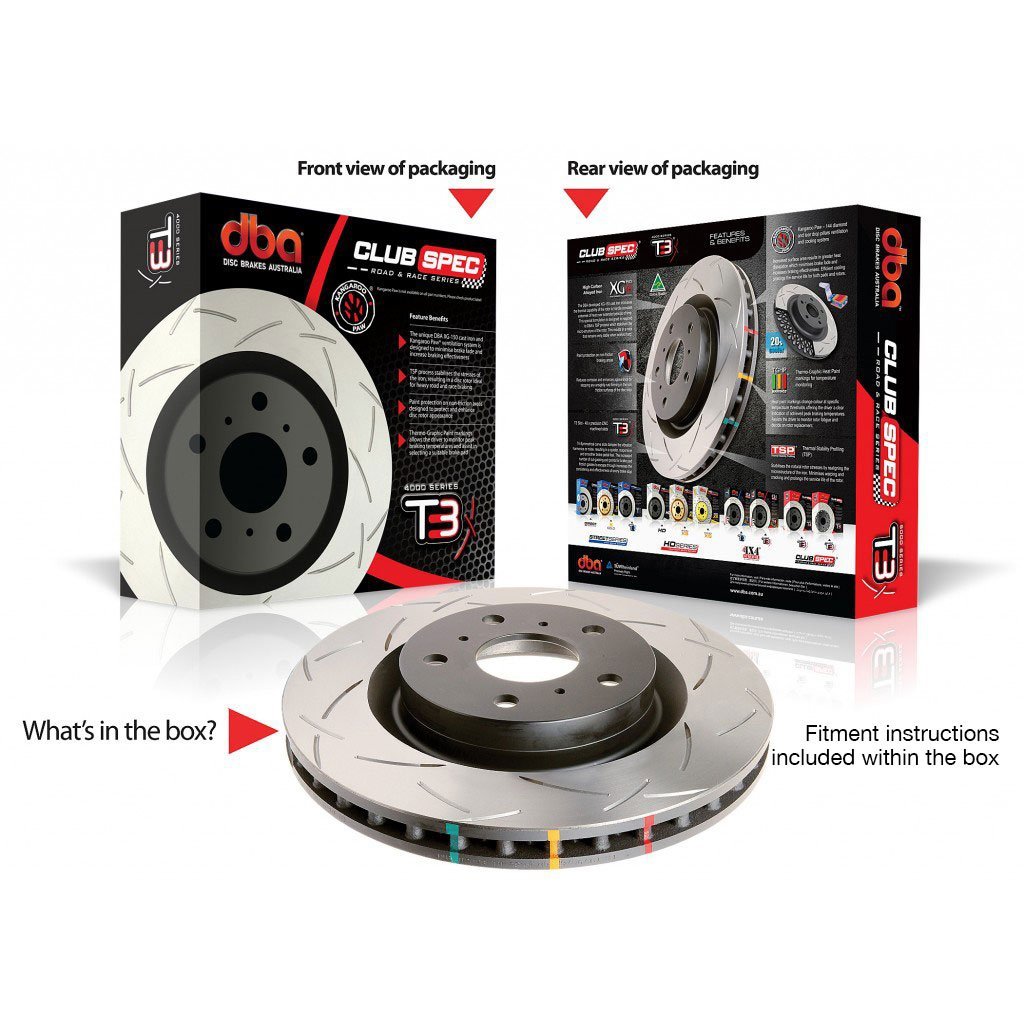 DBA Rear Drilled + T3 Slotted 4000 Series Rotor Nissan Skyline R32 GT-R/ R33 / R34 GT-R-4929S-4929S-Brake Rotors-DBA-JDMuscle