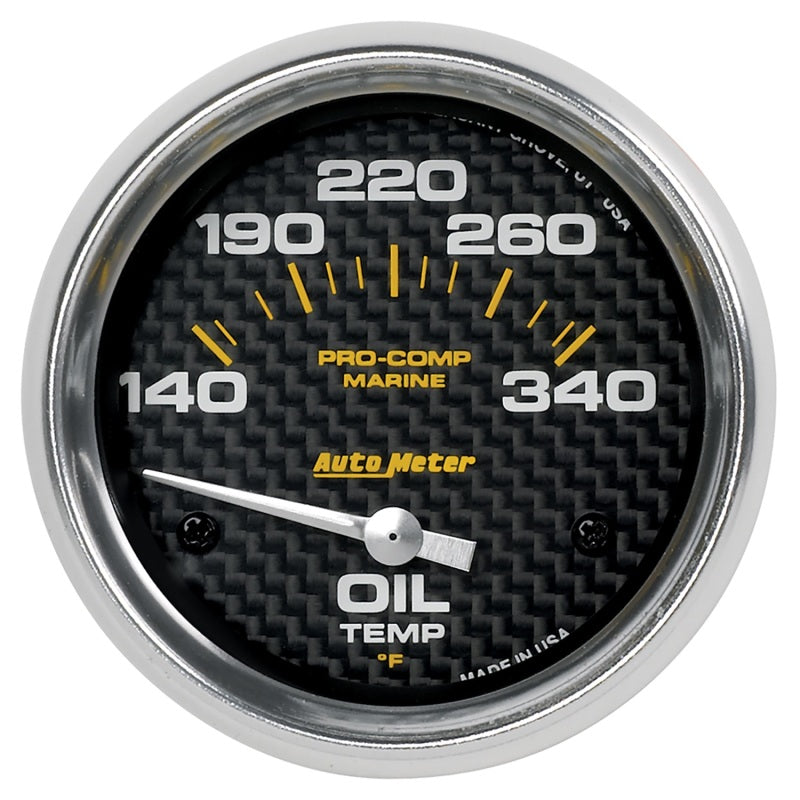 Autometer Marine Carbon Fiber Electric Oil Temperature Gauge 2-5/8in 140-300 Deg F Universal | 200765-40