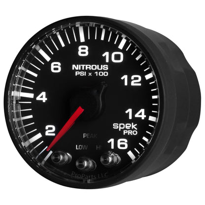 Autometer Spek-Pro Gauge Nitrous Press 2 1/16in 1600psi Stepper Motor W/Peak & Warn White/ Black Universal | P320328