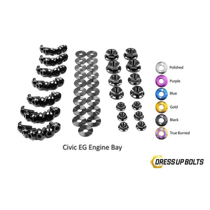 Dress Up Bolts Honda Civic EG (1992-1995) Titanium Full Engine Bay Kit-HON-020-Ti-BLK-Dress Up Bolts-Dress Up Bolts-Black-JDMuscle