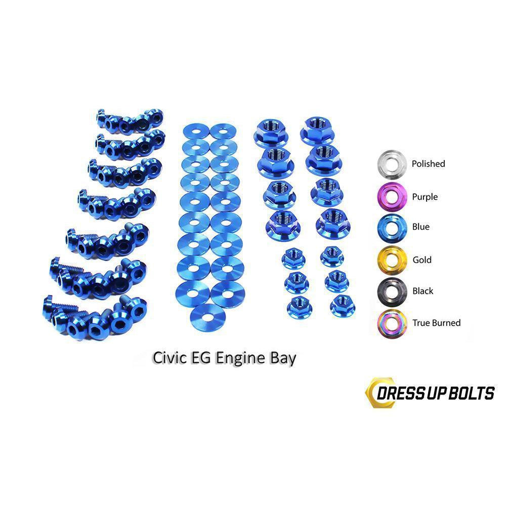 Dress Up Bolts Honda Civic EG (1992-1995) Titanium Full Engine Bay Kit-HON-020-Ti-BLU-Dress Up Bolts-Dress Up Bolts-Blue-JDMuscle