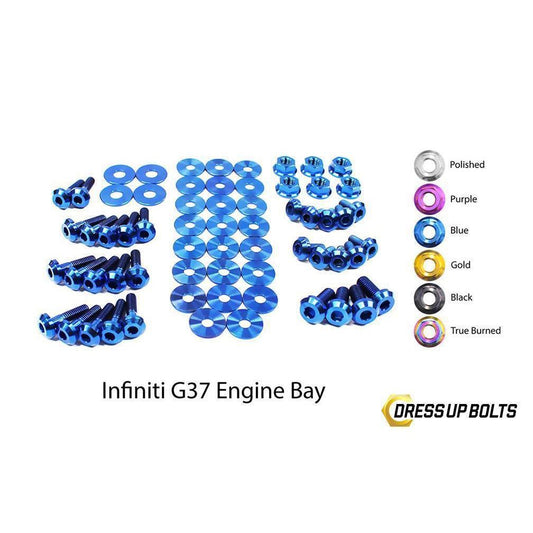 Dress Up Bolts Infiniti G37 Coupe and Sedan (2008-2013) V36 Titanium Engine Bay Kit-NIS-005-Ti-BLU-Dress Up Bolts-Dress Up Bolts-Blue-JDMuscle