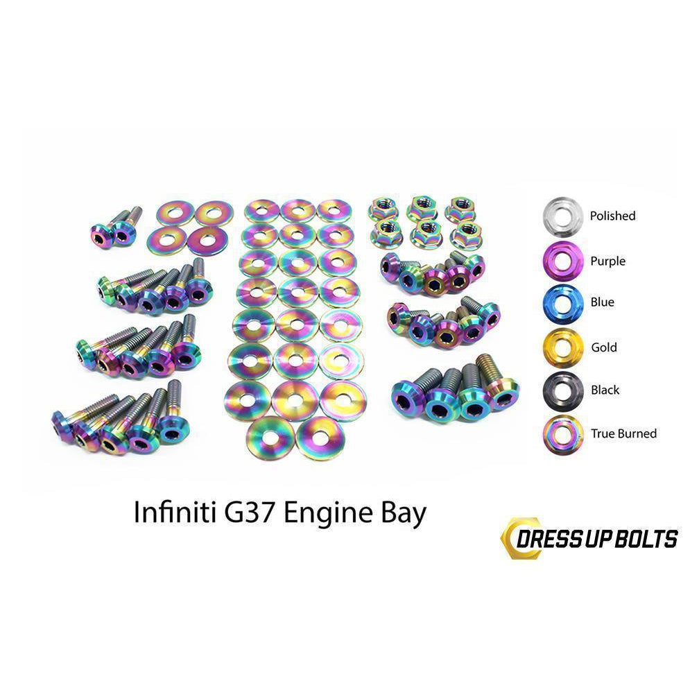 Dress Up Bolts Infiniti G37 Coupe and Sedan (2008-2013) V36 Titanium Engine Bay Kit-NIS-005-Ti-TB-Dress Up Bolts-Dress Up Bolts-True Burned-JDMuscle