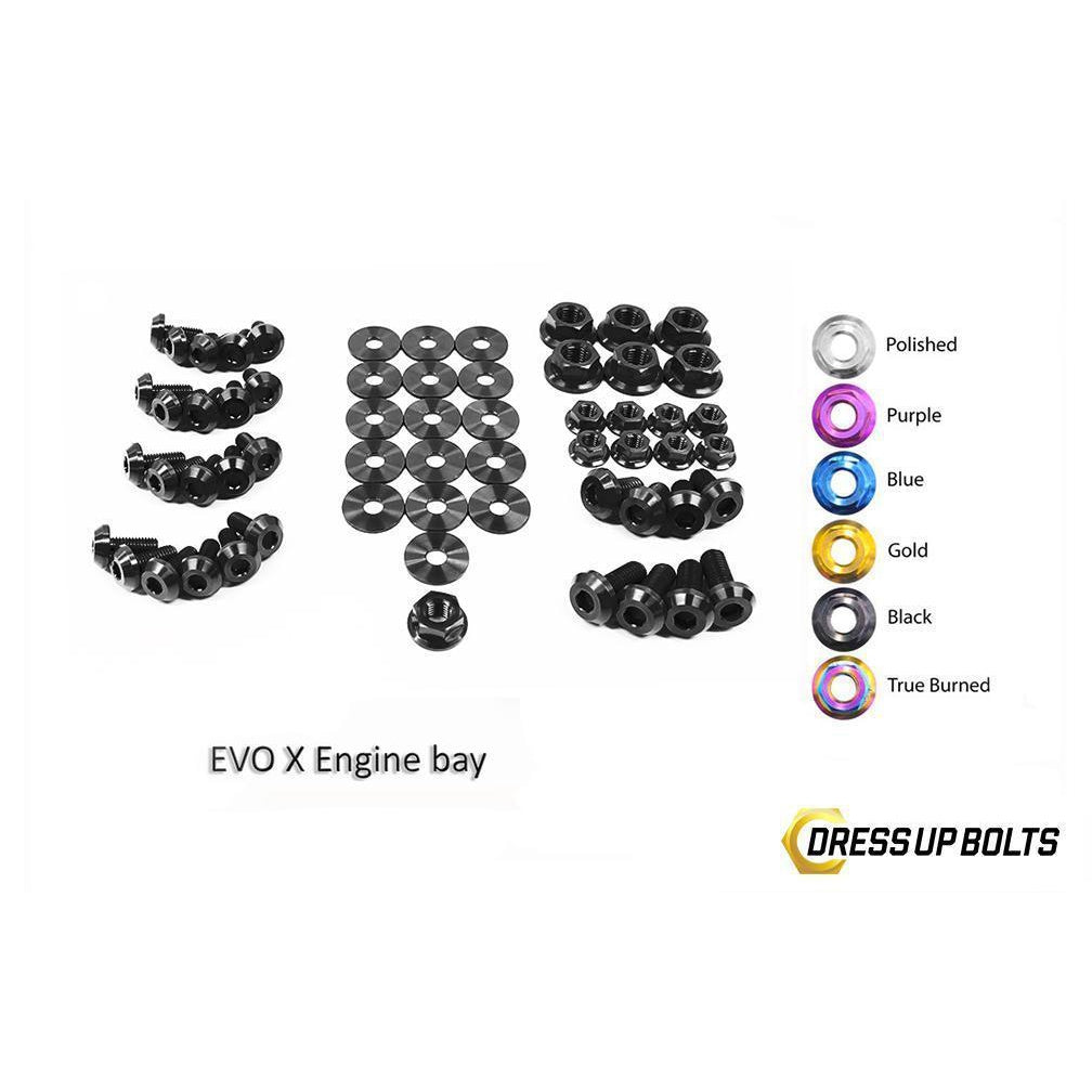 Dress Up Bolts Mitsubishi Evo X Evo 10 (2008-2016) Titanium Engine Bay Kit-MIT-009-Ti-BLK-Dress Up Bolts-Dress Up Bolts-Black-JDMuscle